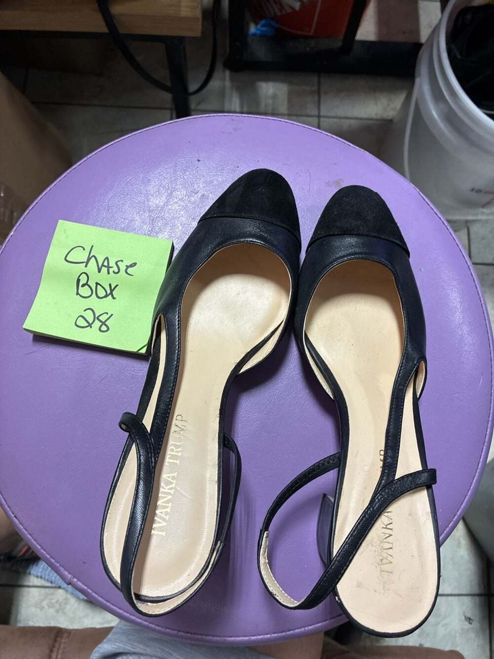 Ivanka Trump Itliah Black Leather & Suede Cap Toe Slingback Pumps Size 8M
